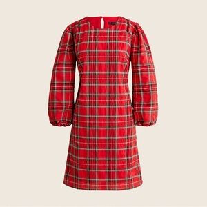 J. Crew Red Plaid Puff Long Sleeve Dress